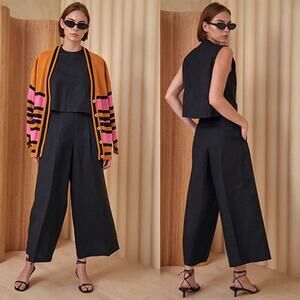 NEW Hunter Bell Cunningham Linen Blend Wide Legged Crop Pants Black Size: 2